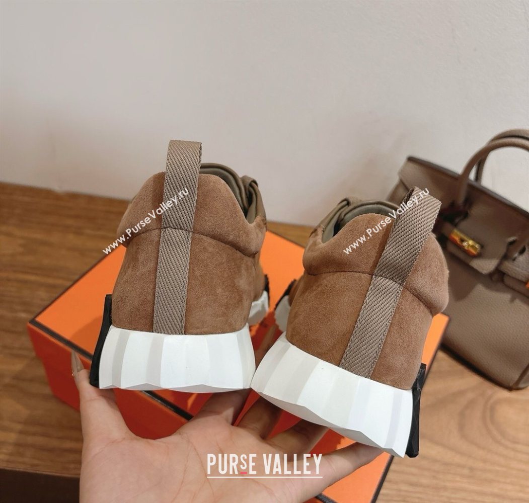 Hermes Bouncing Sneakers in Suede and Calfskin Leather Dark Brown 2025 1024 (XC-251024020)