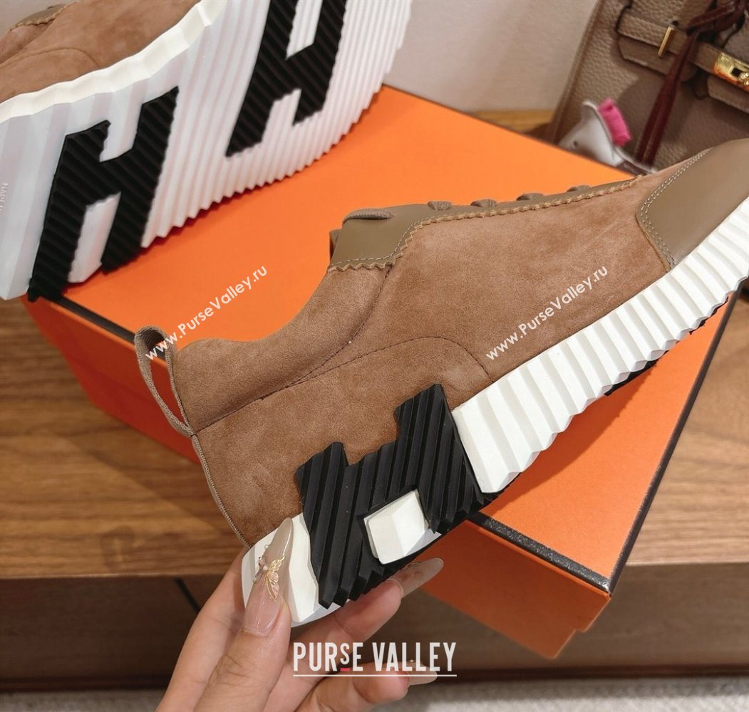 Hermes Bouncing Sneakers in Suede and Calfskin Leather Dark Brown 2025 1024 (XC-251024020)
