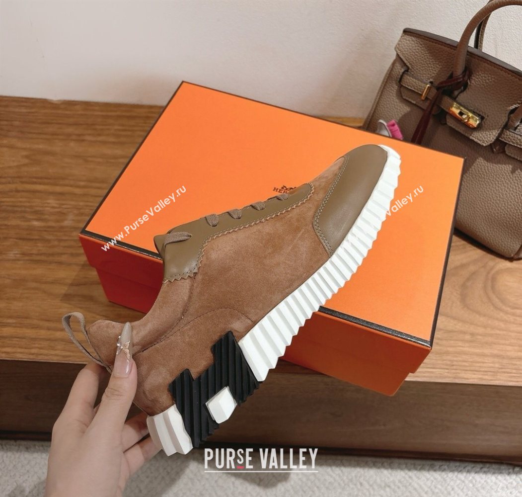 Hermes Bouncing Sneakers in Suede and Calfskin Leather Dark Brown 2025 1024 (XC-251024020)