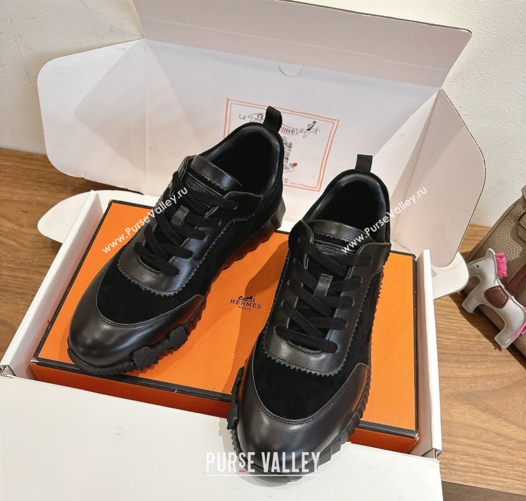 Hermes Bouncing Sneakers in Suede and Calfskin Leather All Black 2025 1024 (XC-251024021)