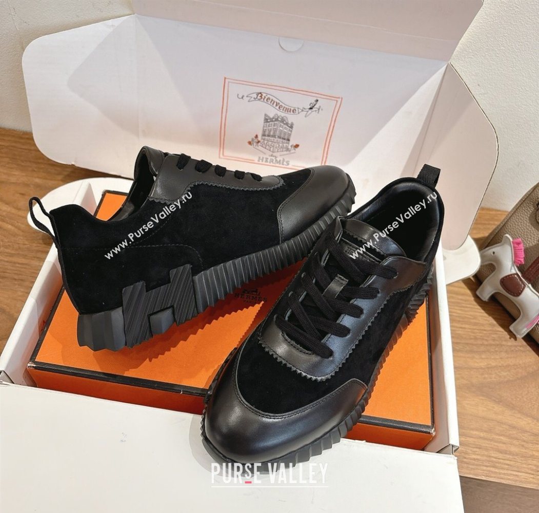 Hermes Bouncing Sneakers in Suede and Calfskin Leather All Black 2025 1024 (XC-251024021)