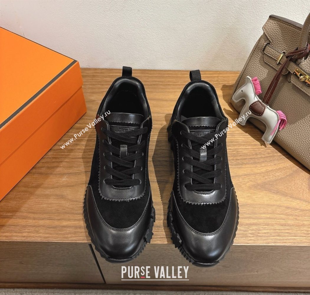 Hermes Bouncing Sneakers in Suede and Calfskin Leather All Black 2025 1024 (XC-251024021)
