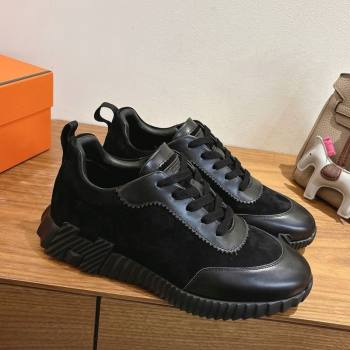 Hermes Bouncing Sneakers in Suede and Calfskin Leather All Black 2025 1024 (XC-251024021)