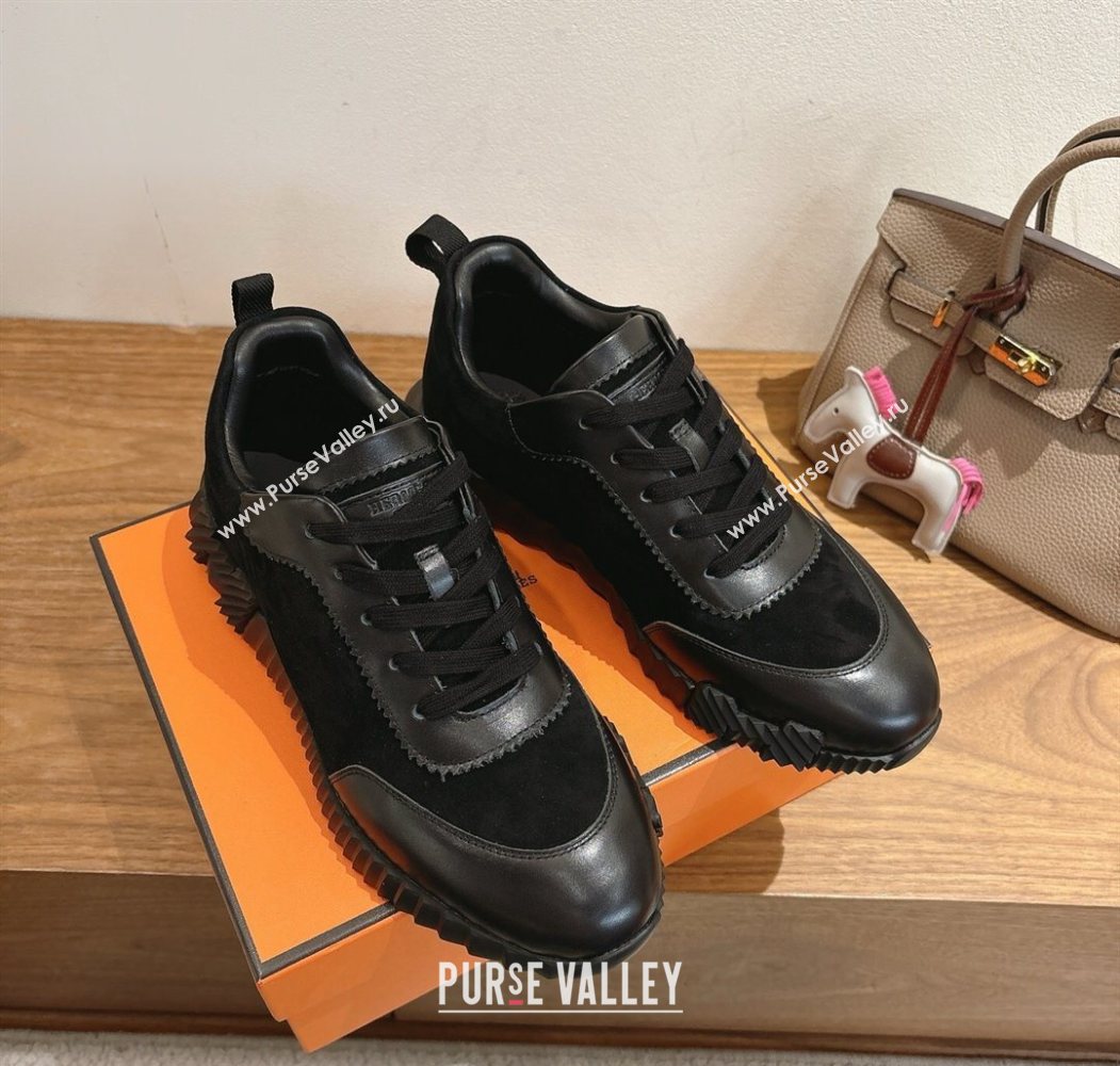 Hermes Bouncing Sneakers in Suede and Calfskin Leather All Black 2025 1024 (XC-251024021)