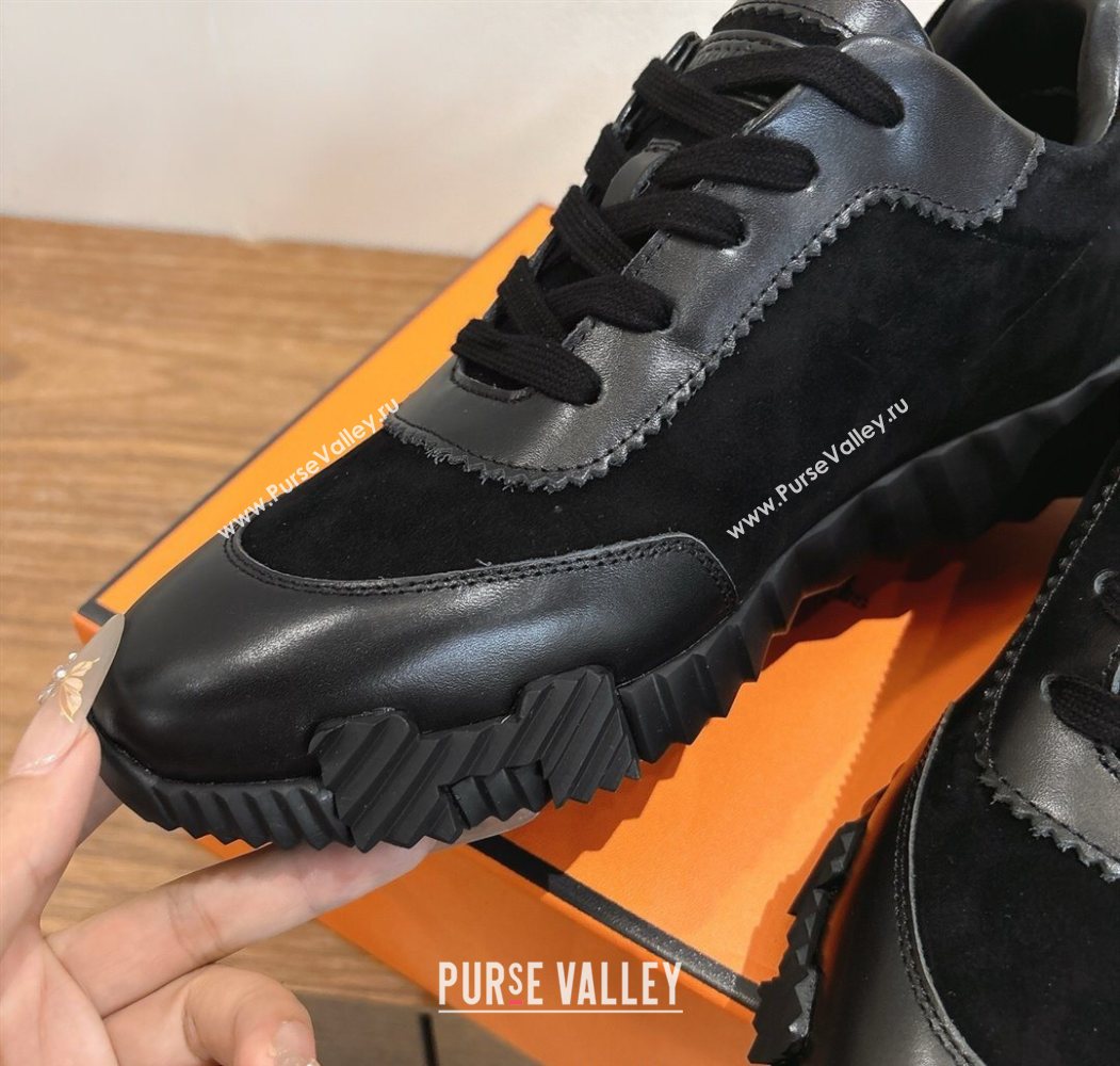 Hermes Bouncing Sneakers in Suede and Calfskin Leather All Black 2025 1024 (XC-251024021)