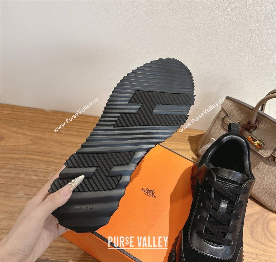 Hermes Bouncing Sneakers in Suede and Calfskin Leather All Black 2025 1024 (XC-251024021)
