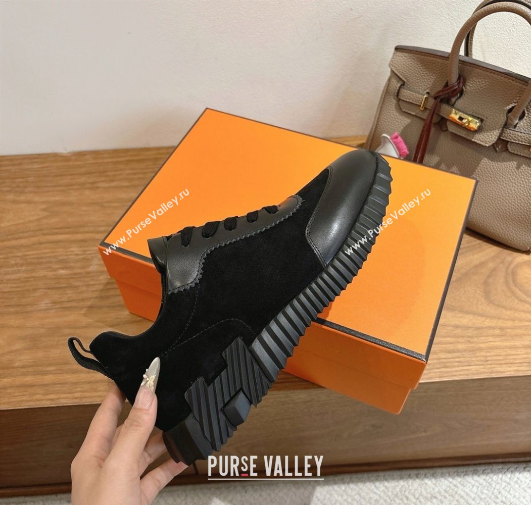 Hermes Bouncing Sneakers in Suede and Calfskin Leather All Black 2025 1024 (XC-251024021)