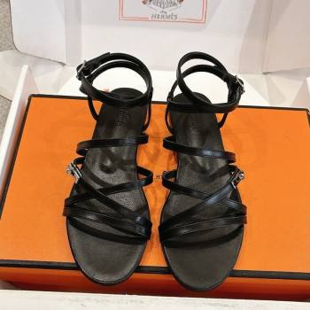 Hermes Lullaby Flat Sandals in Kelly Buckle in Calfskin Leather Black 2025 (MD-251023172)