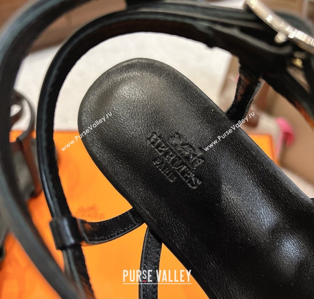 Hermes Lullaby Flat Sandals in Kelly Buckle in Calfskin Leather Black 2025 (MD-251023172)