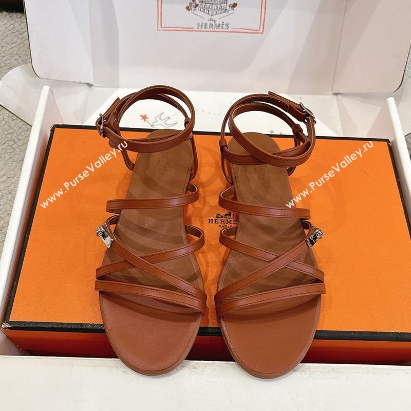 Hermes Lullaby Flat Sandals in Kelly Buckle in Calfskin Leather Brown 2025 (MD-251023174)