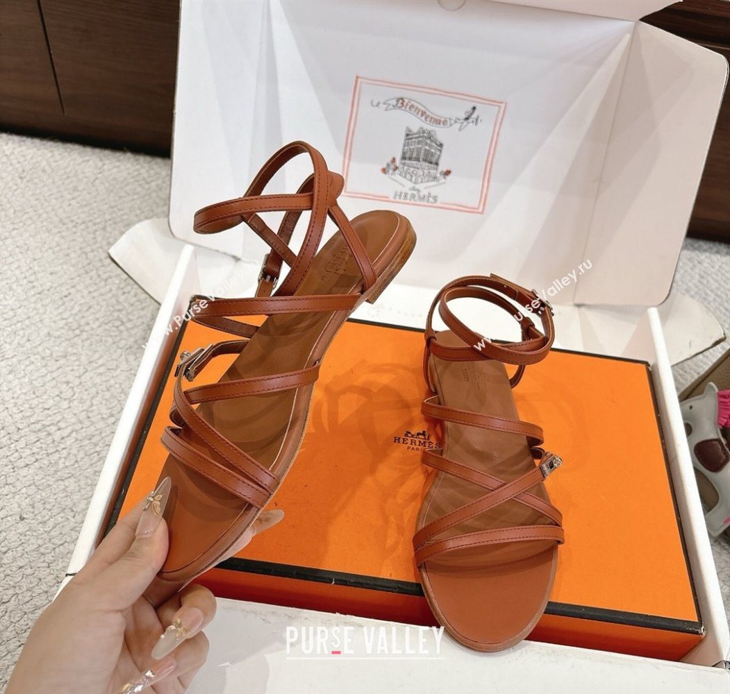 Hermes Lullaby Flat Sandals in Kelly Buckle in Calfskin Leather Brown 2025 (MD-251023174)