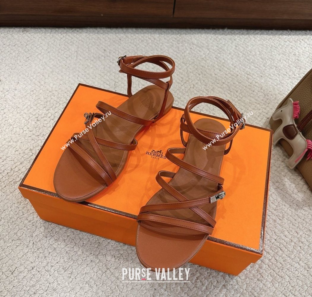 Hermes Lullaby Flat Sandals in Kelly Buckle in Calfskin Leather Brown 2025 (MD-251023174)