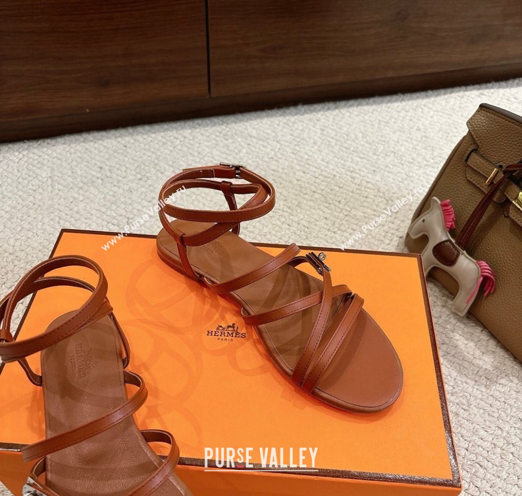 Hermes Lullaby Flat Sandals in Kelly Buckle in Calfskin Leather Brown 2025 (MD-251023174)