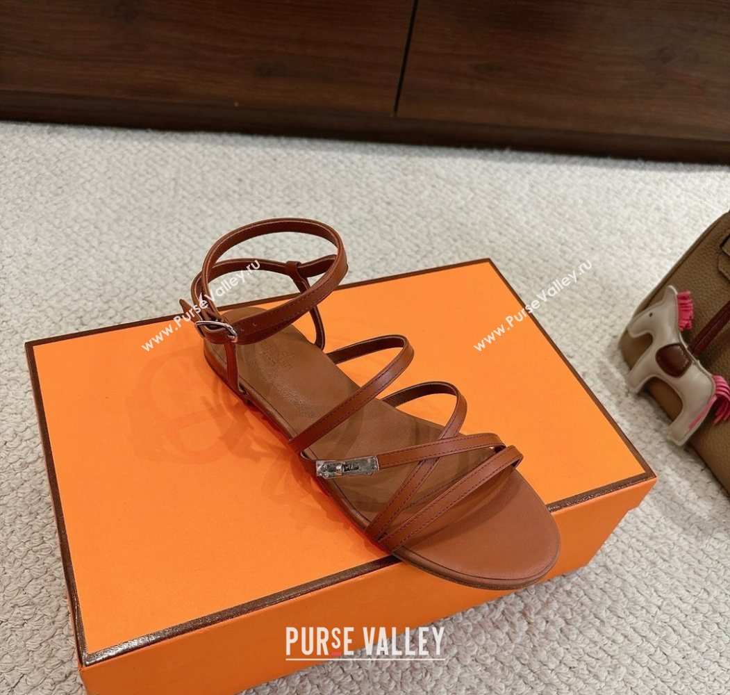 Hermes Lullaby Flat Sandals in Kelly Buckle in Calfskin Leather Brown 2025 (MD-251023174)