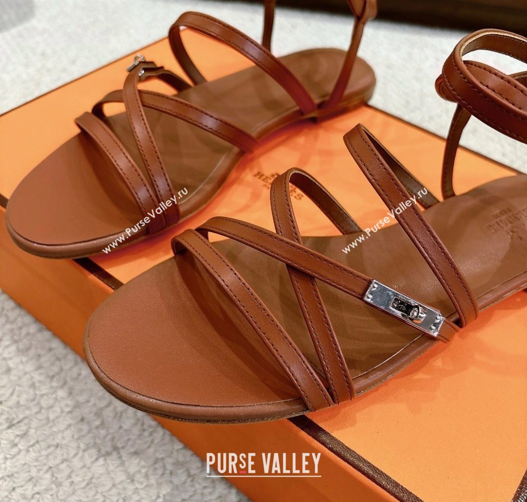 Hermes Lullaby Flat Sandals in Kelly Buckle in Calfskin Leather Brown 2025 (MD-251023174)