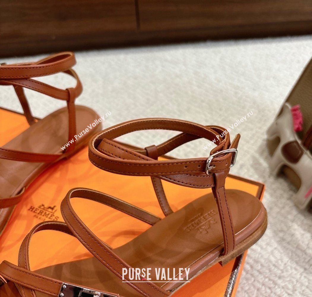 Hermes Lullaby Flat Sandals in Kelly Buckle in Calfskin Leather Brown 2025 (MD-251023174)