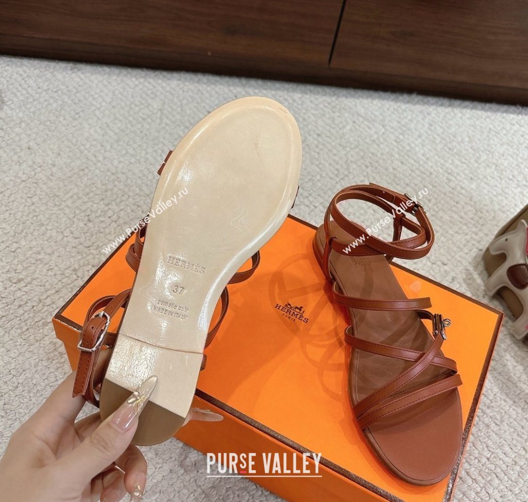 Hermes Lullaby Flat Sandals in Kelly Buckle in Calfskin Leather Brown 2025 (MD-251023174)