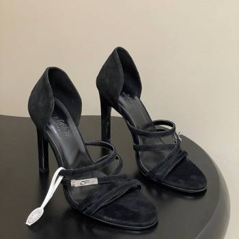 Hermes Lipstick Heel Sandals 10.5cm with Kelly Buckle in Suede Black 2025 (MD-251023175)