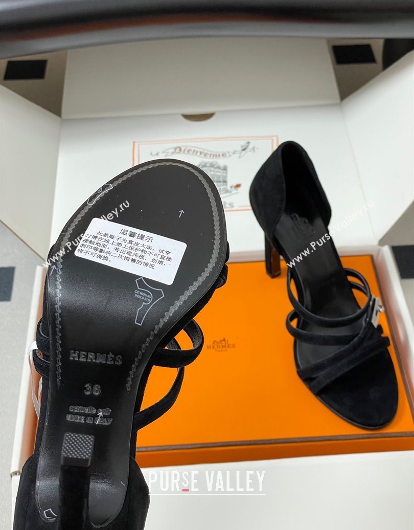 Hermes Lipstick Heel Sandals 10.5cm with Kelly Buckle in Suede Black 2025 (MD-251023175)