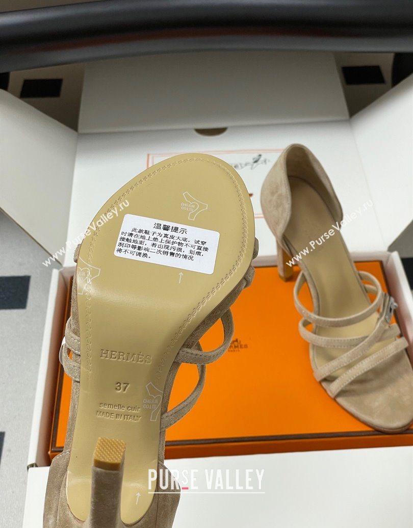 Hermes Lipstick Heel Sandals 10.5cm with Kelly Buckle in Suede Beige 2025 (MD-251023176)