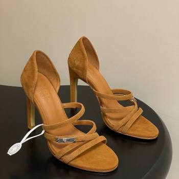 Hermes Lipstick Heel Sandals 10.5cm with Kelly Buckle in Suede Brown 2025 (MD-251023177)