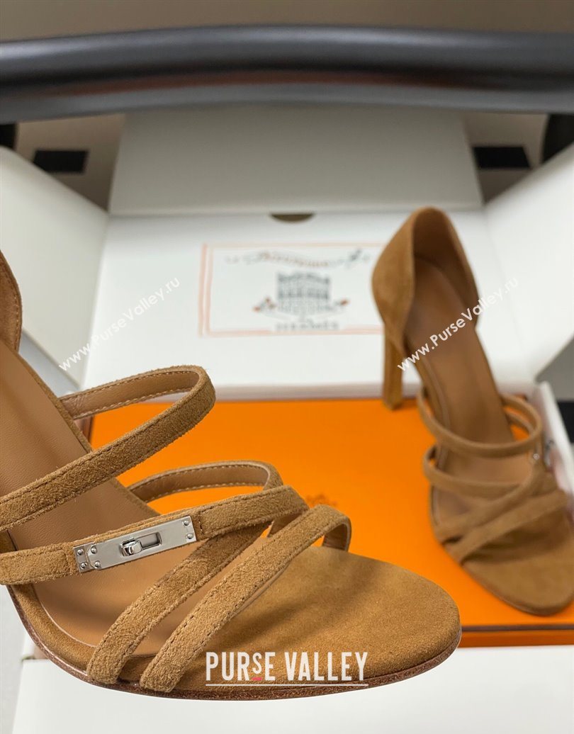 Hermes Lipstick Heel Sandals 10.5cm with Kelly Buckle in Suede Brown 2025 (MD-251023177)