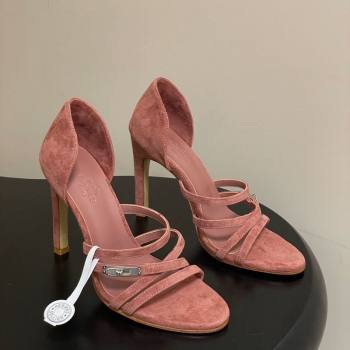 Hermes Lipstick Heel Sandals 10.5cm with Kelly Buckle in Suede Pink 2025 (MD-251023178)