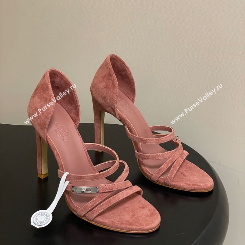 Hermes Lipstick Heel Sandals 10.5cm with Kelly Buckle in Suede Pink 2025 (MD-251023178)