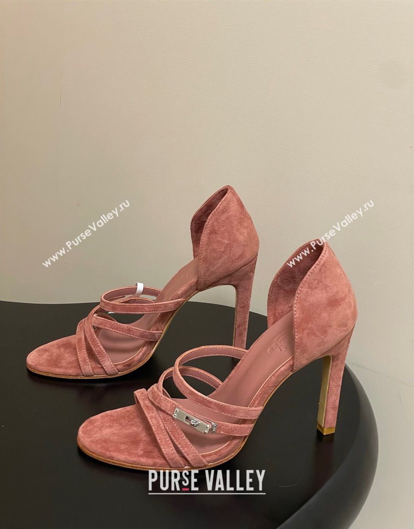 Hermes Lipstick Heel Sandals 10.5cm with Kelly Buckle in Suede Pink 2025 (MD-251023178)