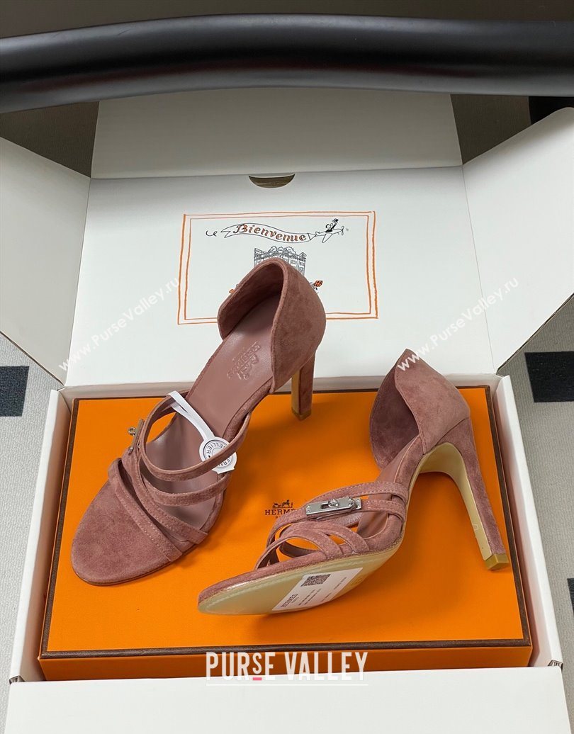 Hermes Lipstick Heel Sandals 10.5cm with Kelly Buckle in Suede Pink 2025 (MD-251023178)