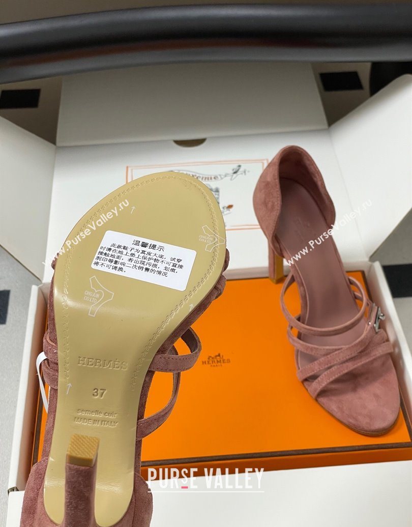 Hermes Lipstick Heel Sandals 10.5cm with Kelly Buckle in Suede Pink 2025 (MD-251023178)
