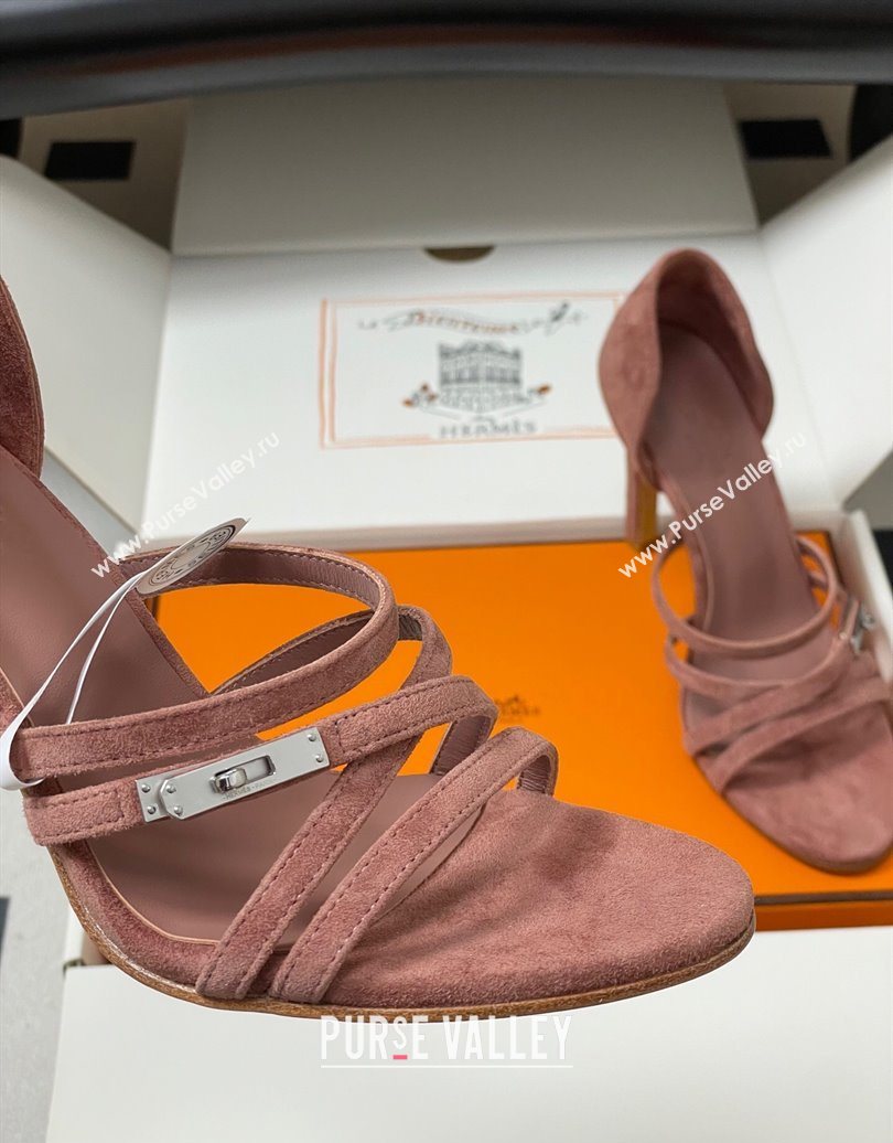 Hermes Lipstick Heel Sandals 10.5cm with Kelly Buckle in Suede Pink 2025 (MD-251023178)