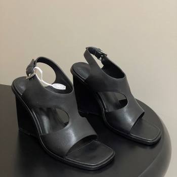 Hermes Kalya Wedge Sandals 10cm in Calfskin Leather Black 2025 (MD-251023168)