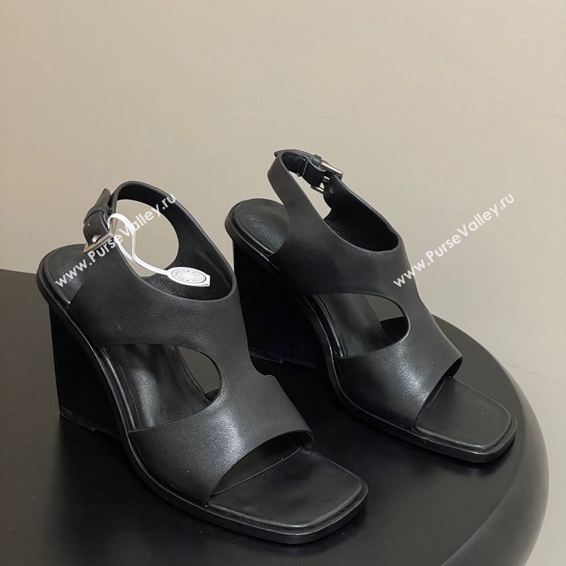 Hermes Kalya Wedge Sandals 10cm in Calfskin Leather Black 2025 (MD-251023168)