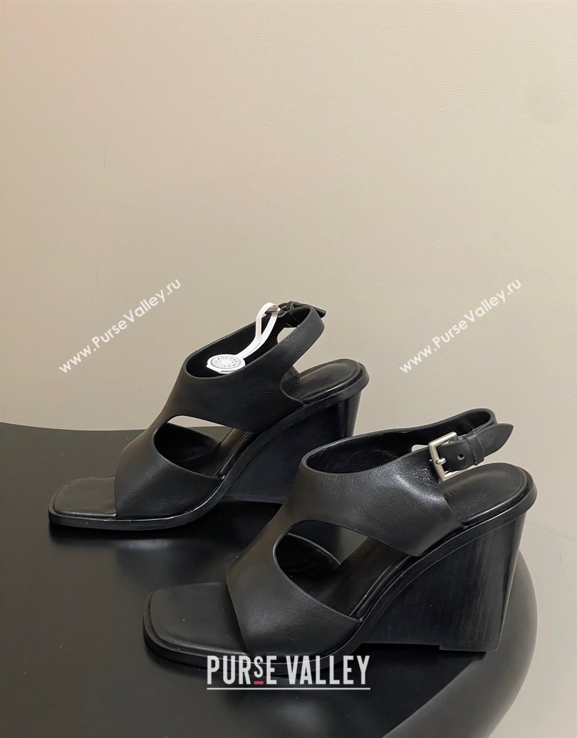 Hermes Kalya Wedge Sandals 10cm in Calfskin Leather Black 2025 (MD-251023168)
