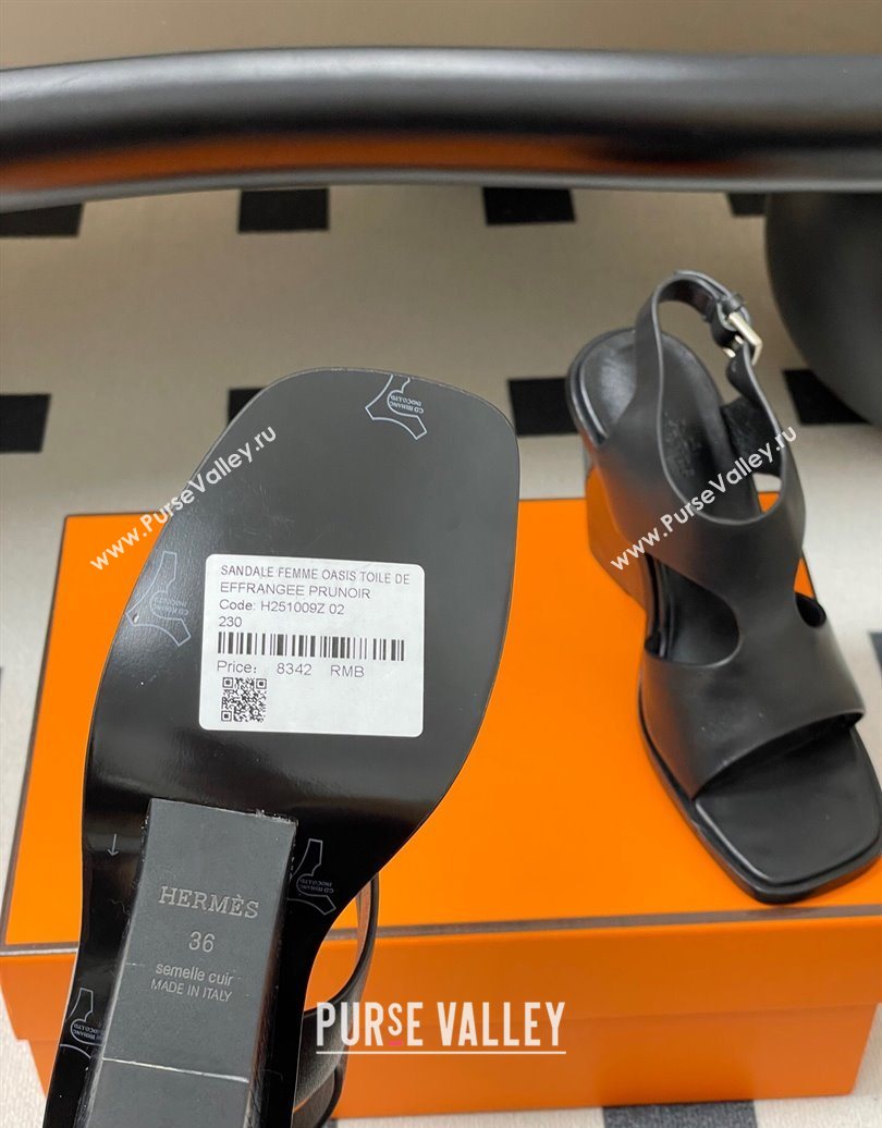 Hermes Kalya Wedge Sandals 10cm in Calfskin Leather Black 2025 (MD-251023168)
