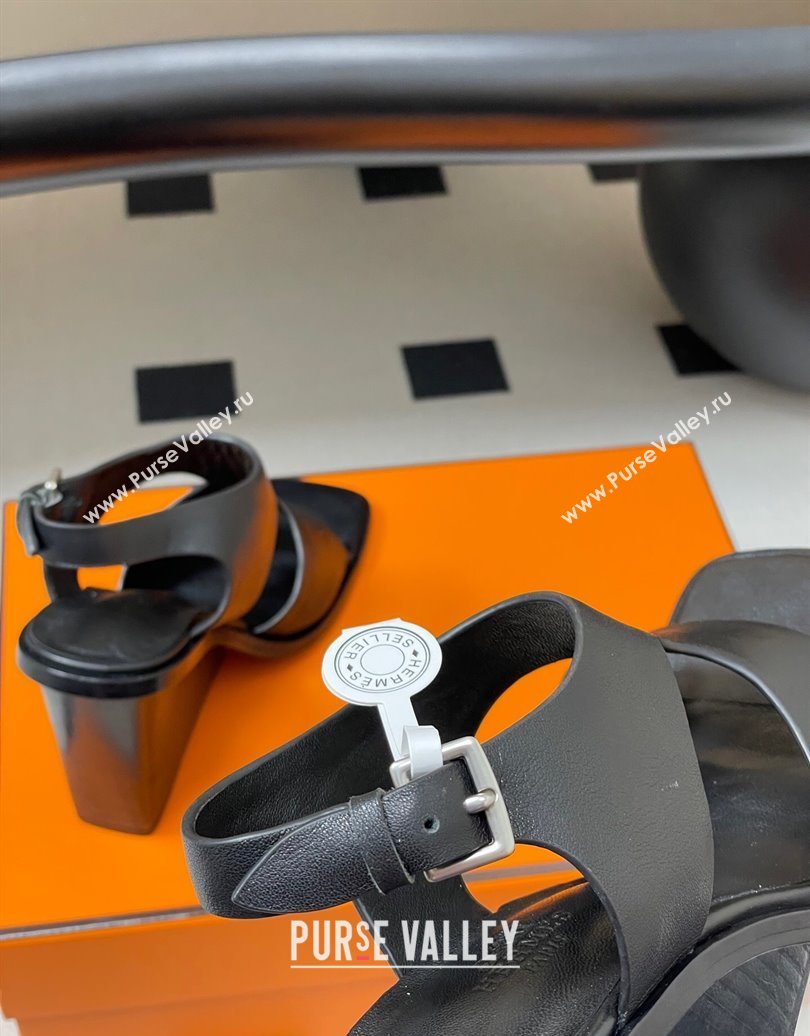 Hermes Kalya Wedge Sandals 10cm in Calfskin Leather Black 2025 (MD-251023168)