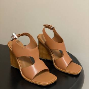 Hermes Kalya Wedge Sandals 10cm in Calfskin Leather Brown 2025 (MD-251023169)