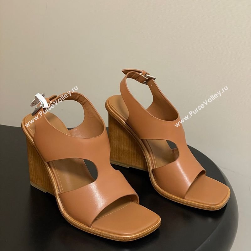 Hermes Kalya Wedge Sandals 10cm in Calfskin Leather Brown 2025 (MD-251023169)