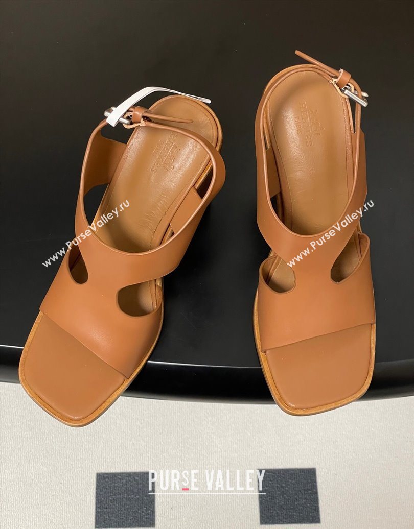 Hermes Kalya Wedge Sandals 10cm in Calfskin Leather Brown 2025 (MD-251023169)
