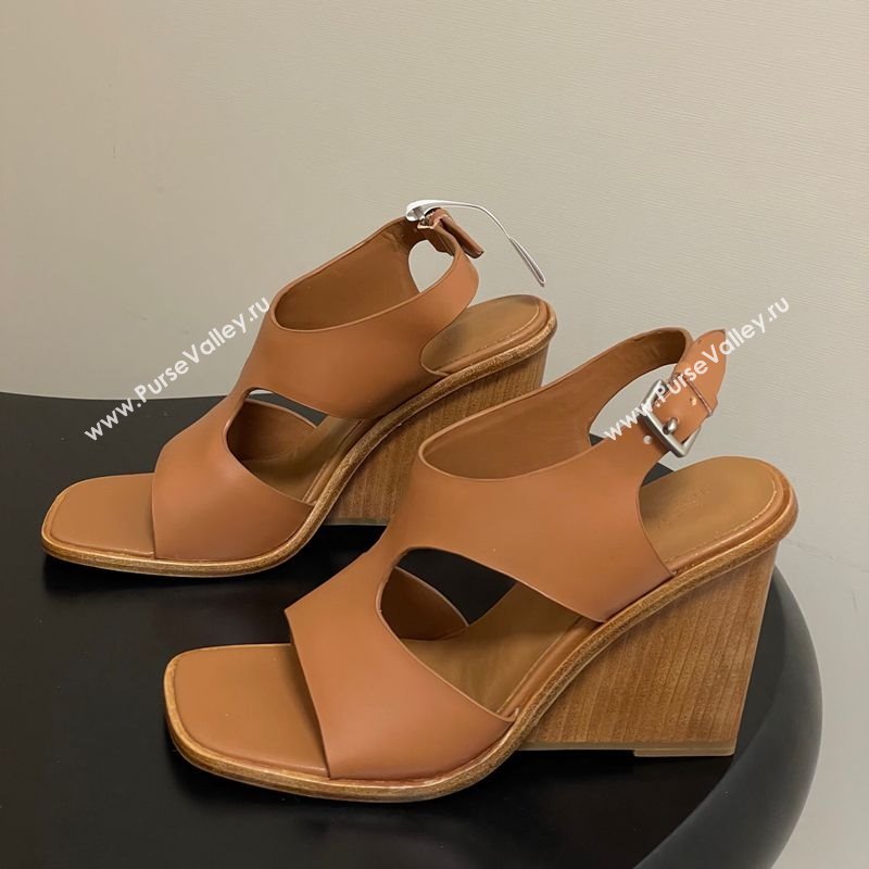 Hermes Kalya Wedge Sandals 10cm in Calfskin Leather Brown 2025 (MD-251023169)