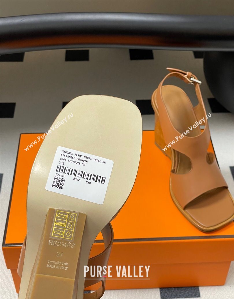 Hermes Kalya Wedge Sandals 10cm in Calfskin Leather Brown 2025 (MD-251023169)