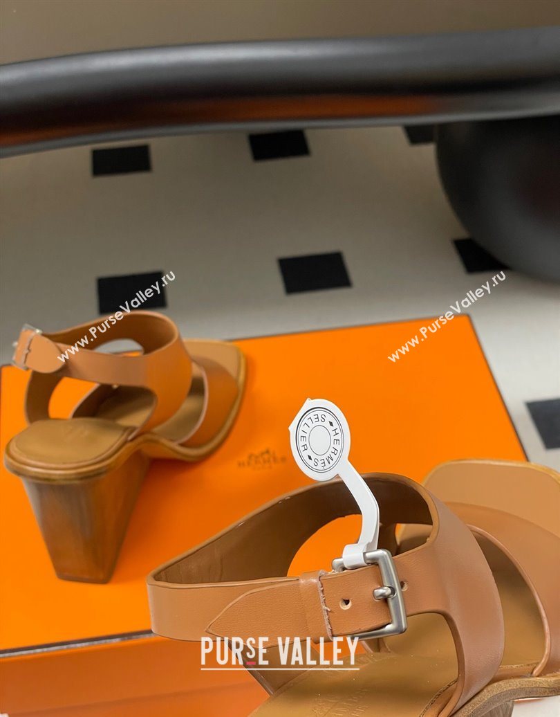 Hermes Kalya Wedge Sandals 10cm in Calfskin Leather Brown 2025 (MD-251023169)