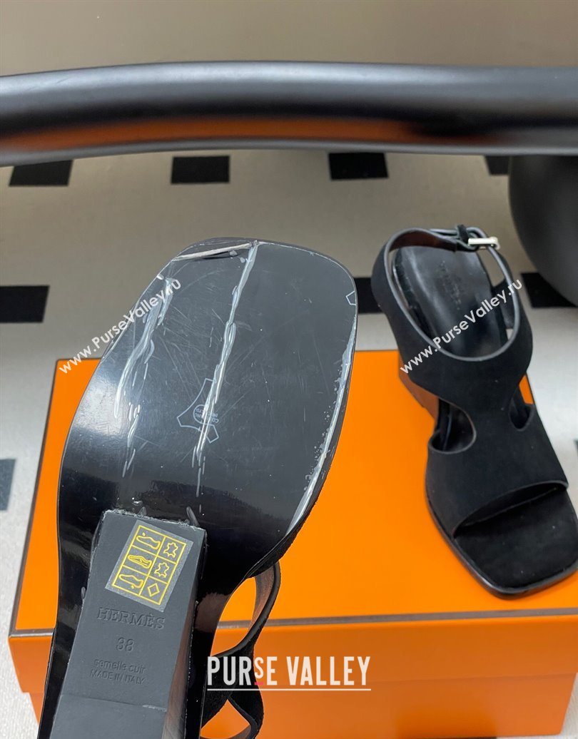 Hermes Kalya Wedge Sandals 10cm in Suede Black 2025 (MD-251023170)