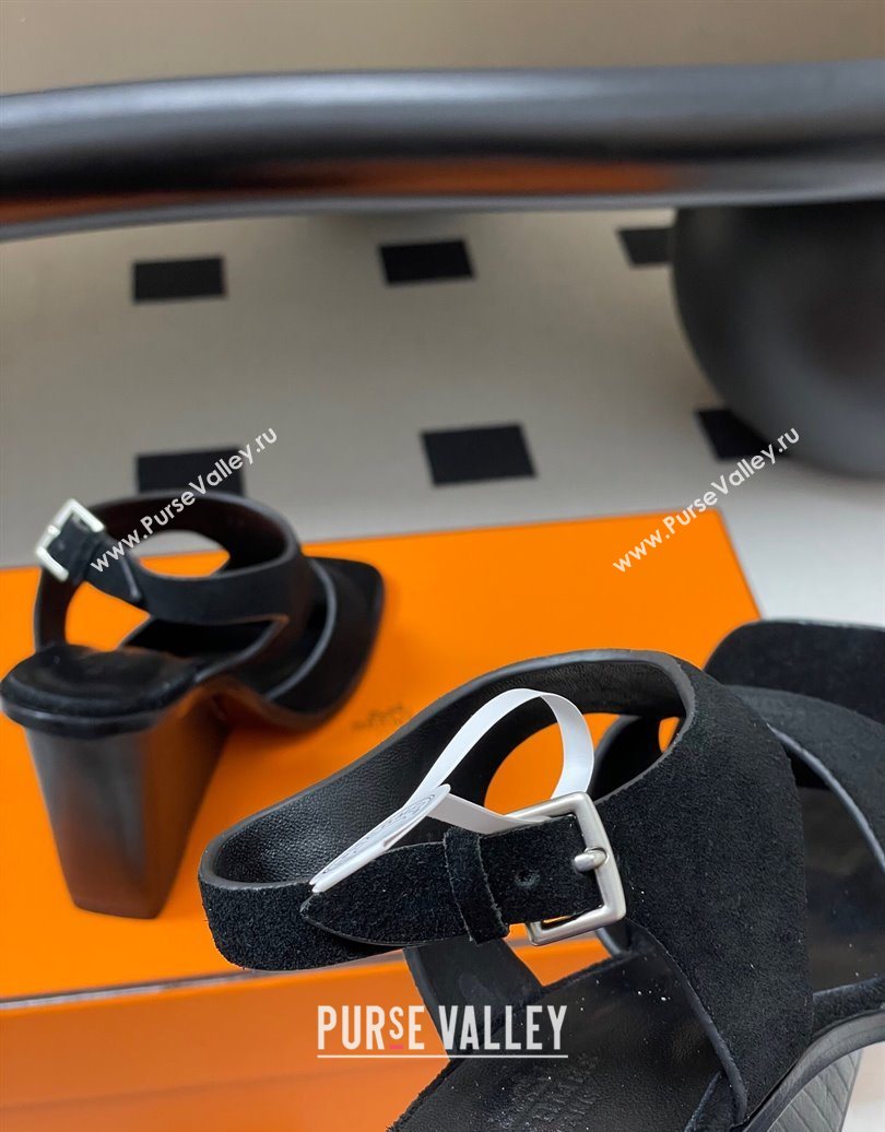 Hermes Kalya Wedge Sandals 10cm in Suede Black 2025 (MD-251023170)