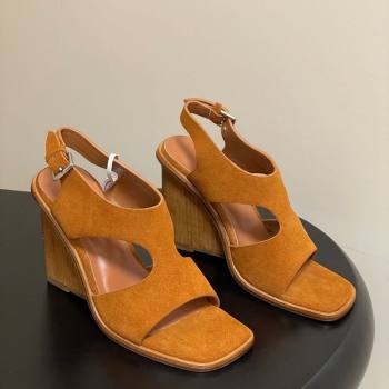 Hermes Kalya Wedge Sandals 10cm in Suede Brown 2025 (MD-251023171)