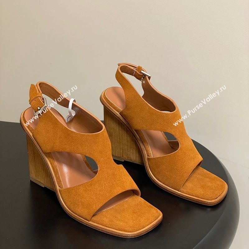 Hermes Kalya Wedge Sandals 10cm in Suede Brown 2025 (MD-251023171)