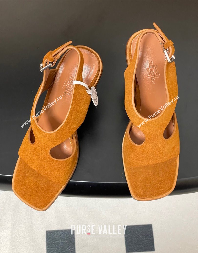 Hermes Kalya Wedge Sandals 10cm in Suede Brown 2025 (MD-251023171)