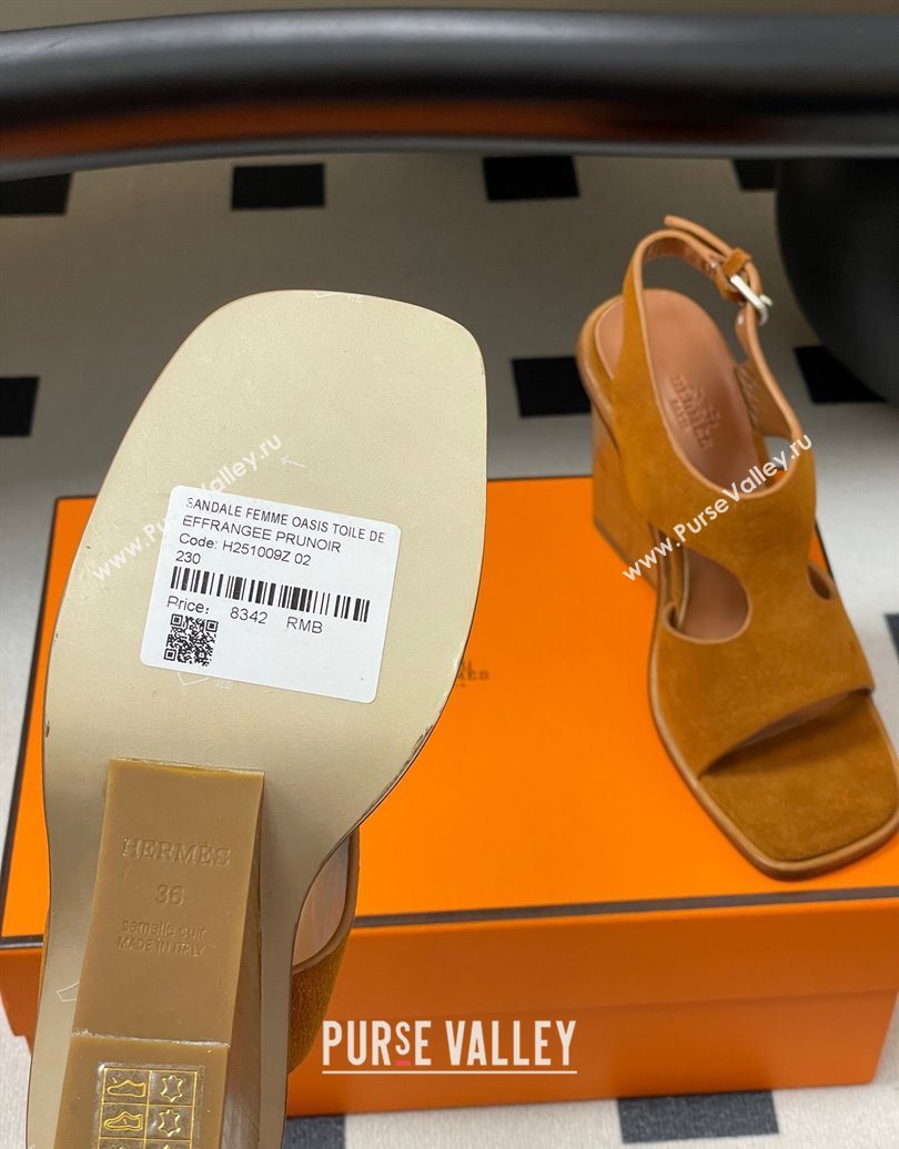 Hermes Kalya Wedge Sandals 10cm in Suede Brown 2025 (MD-251023171)