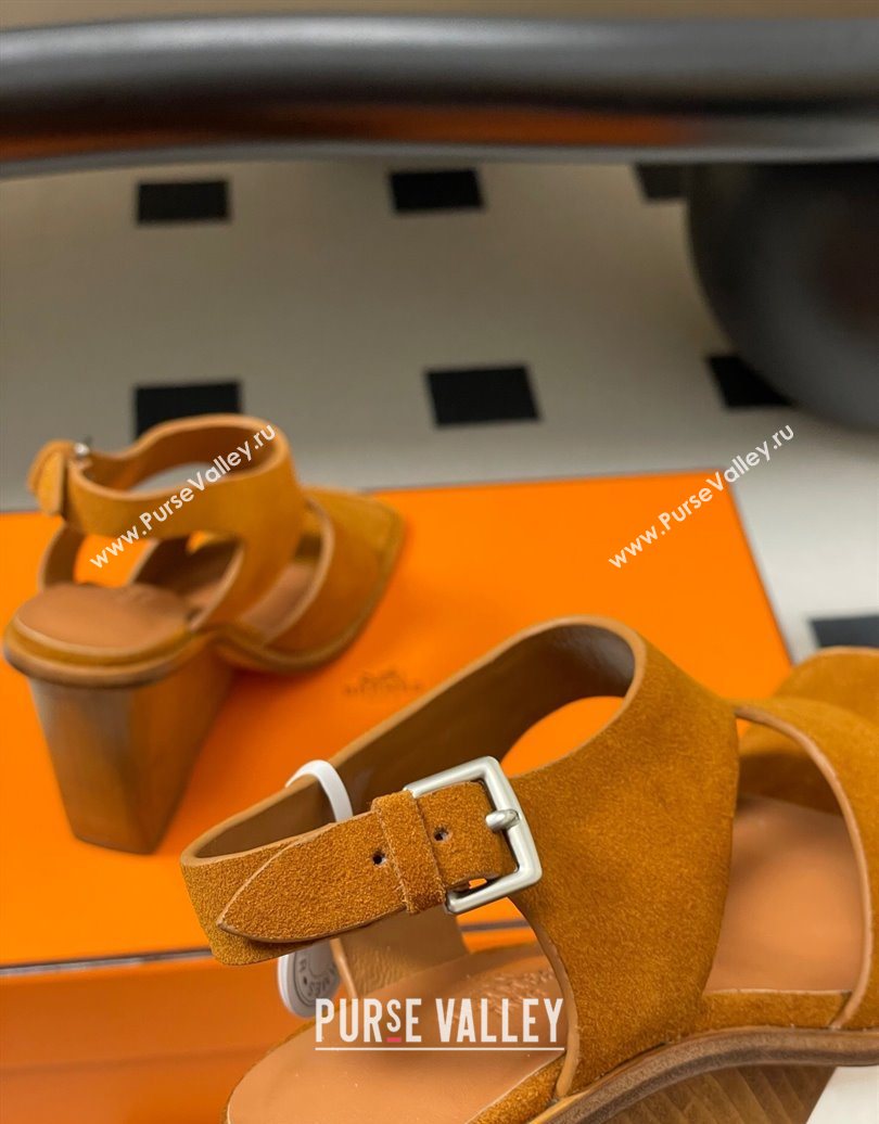 Hermes Kalya Wedge Sandals 10cm in Suede Brown 2025 (MD-251023171)